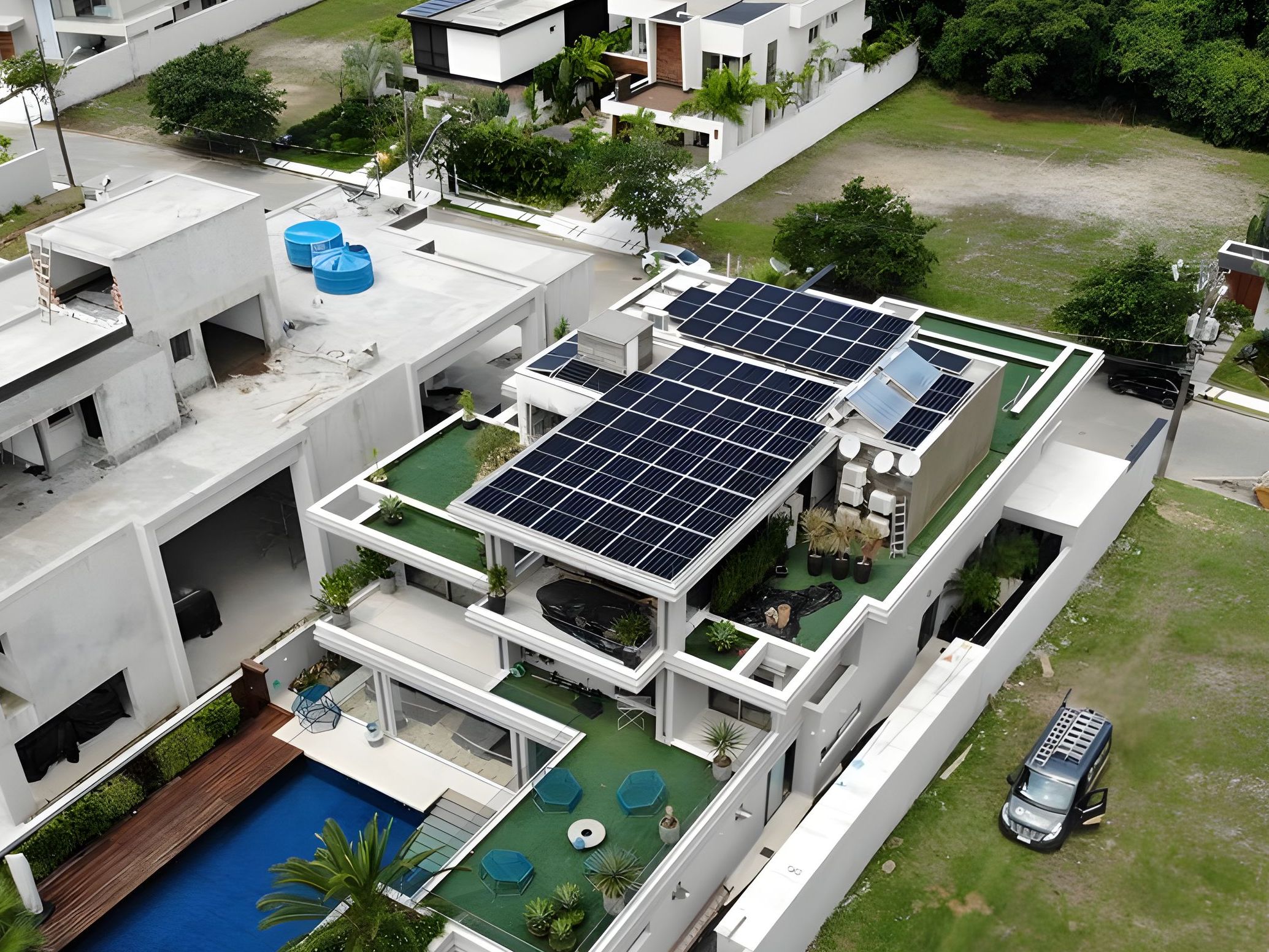 Residência na Riviera de São Lourenço com usina fotovoltaica instalada no telhado